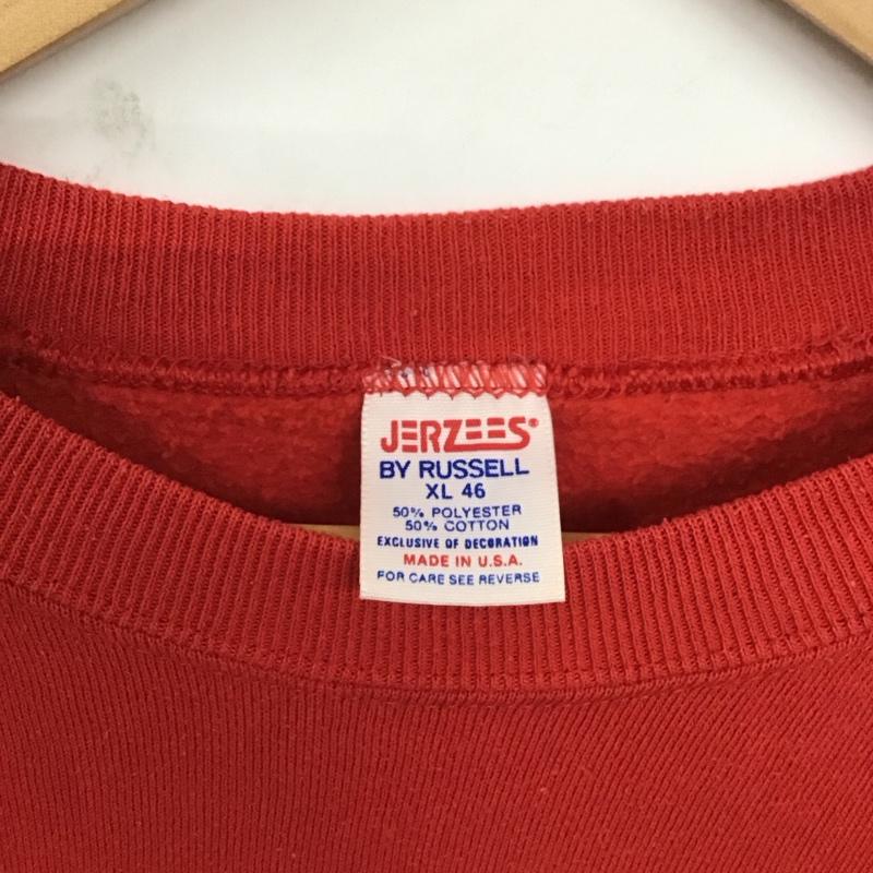 ジャージーズ JERZEES トレーナー 長袖 長袖トレーナー スウェット クルーネック プルオーバー XL ロゴ、文字 赤 / レッド /  メンズ USED 古着 中古 10128636
