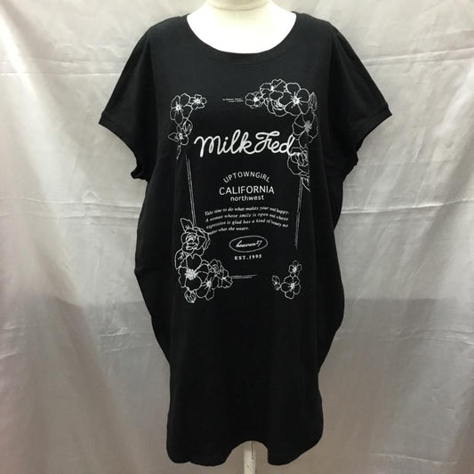 ミルクフェド MILKFED. カットソー 半袖 ノースリーブカットソー プリントクルーネックカットソー S プリント 黒 / ブラック /  レディース USED 古着 中古 10112245