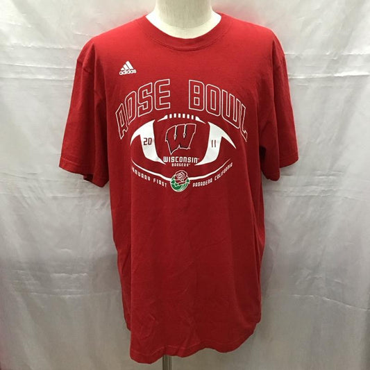 アディダス adidas Tシャツ 半袖 半袖カットソー プリントTシャツ クルーネックカットソー スポーツウェア XL プリント 赤 / レッド /  メンズ USED 古着 中古 10116938