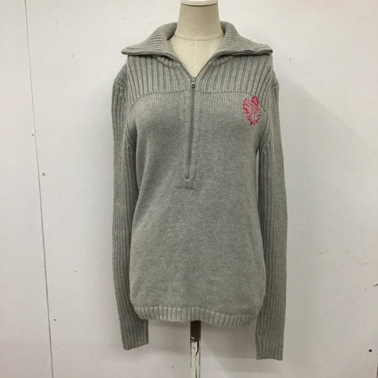 トミーヒルフィガー TOMMY HILFIGER ニット、セーター 長袖 長袖ニットカットソー ニット セーター ジップアップネックニット M ロゴ、文字 灰 / グレー /  レディース USED 古着 中古 10115168