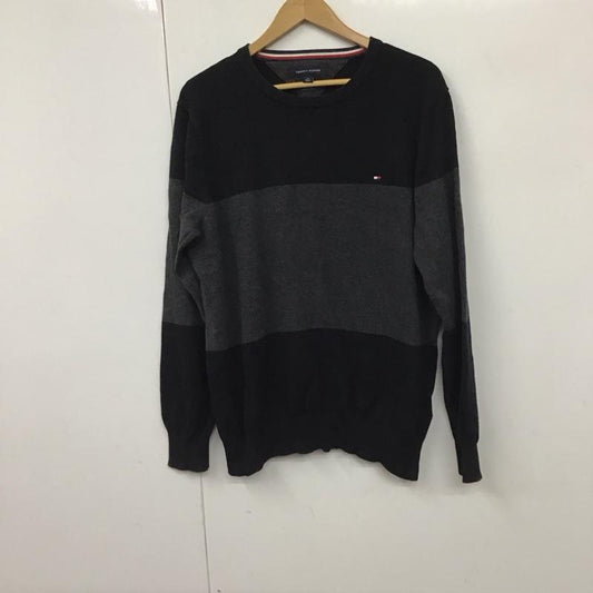 トミーヒルフィガー TOMMY HILFIGER ニット、セーター 長袖 長袖ニットカットソー クルーネック セーター L ロゴ、文字 灰 / グレー /  メンズ USED 古着 中古 10130831