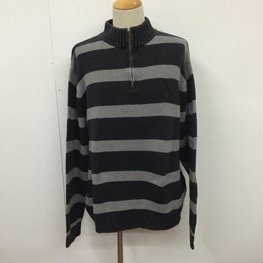 チャップス CHAPS ニット、セーター 長袖 ボーダー ハーフジップ コットンニット XL ワンポイント 灰 / グレー / X 紺 / ネイビー /  メンズ USED 古着 中古 10107636