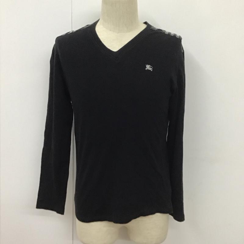 バーバリーブラックレーベル BURBERRY BLACK LABEL Tシャツ 長袖 BMV21-709-09 Vネック 2 ワンポイント 黒 / ブラック /  メンズ USED 古着 中古 10111854
