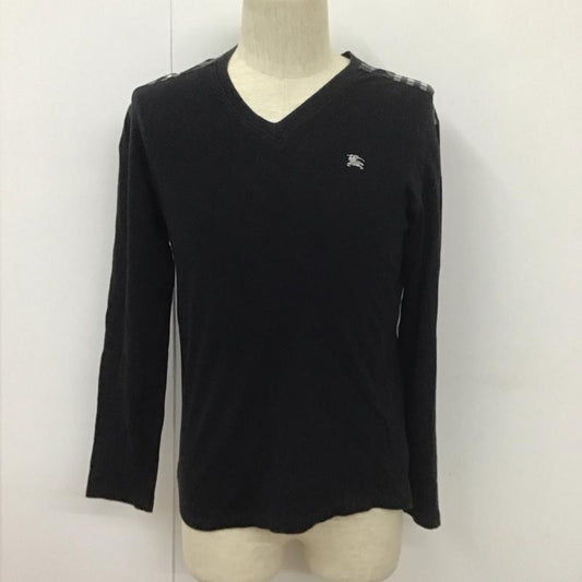 バーバリーブラックレーベル BURBERRY BLACK LABEL Tシャツ 長袖 BMV21-709-09 Vネック 2 ワンポイント 黒 / ブラック /  メンズ USED 古着 中古 10111854