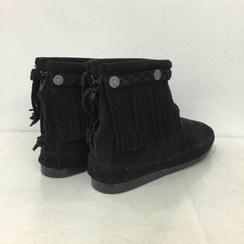 ミネトンカ Minnetonka ブーツ ショートブーツ Hi Top Back Zipper Boot 299 コンチョボタン フリンジ 8 FREE 無地 黒 / ブラック /  レディース USED 古着 中古 10144921
