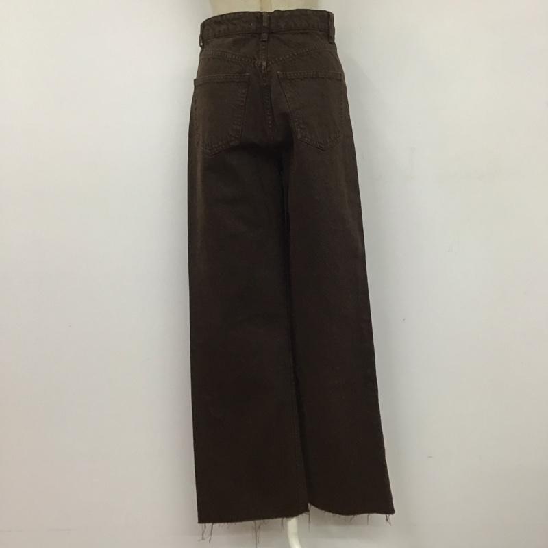ザラ ZARA パンツ デニム、ジーンズ デニムパンツ ストレートパンツ ワイドパンツ カジュアルパンツ 34 無地 茶 / ブラウン /  レディース USED 古着 中古 10110452