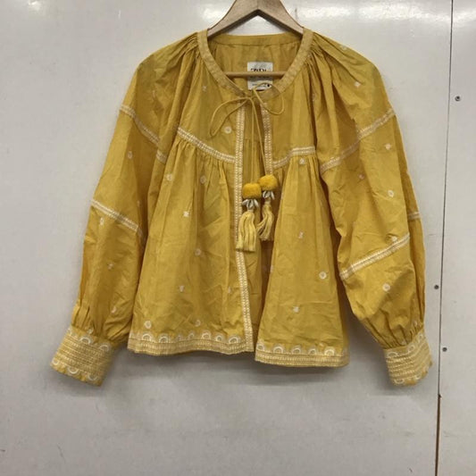 ザラ ZARA カーディガン 長袖 長袖カーディガン 前開き ノーカラー S 刺繍 黄 / イエロー /  レディース USED 古着 中古 10135613