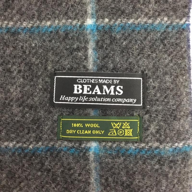 ビームス BEAMS マフラー マフラー ウール フリンジ チェック 灰 / グレー / X 青 / ブルー / X 紺 / ネイビー /  メンズ USED 古着 中古 10130582