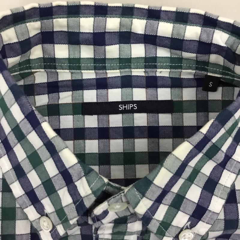 シップス SHIPS シャツ、ブラウス 長袖 111-14-0394 ボタンダウン S チェック 白 / ホワイト / X 緑 / グリーン / X 紺 / ネイビー /  メンズ USED 古着 中古 10116108