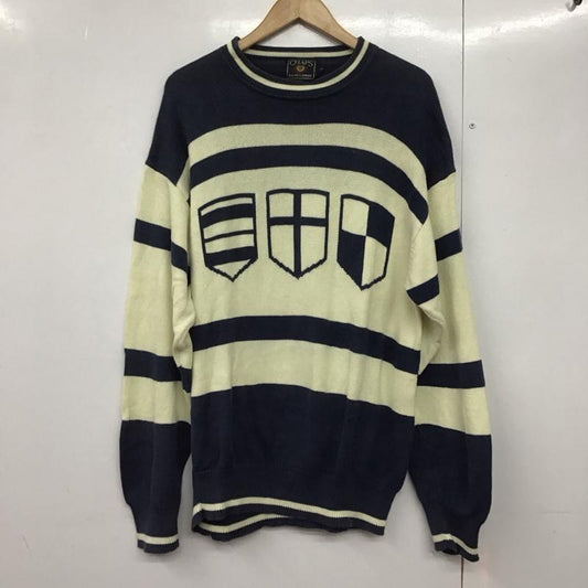 チャップス CHAPS ニット、セーター 長袖 長袖ニットカットソー クルーネック セーター 90s L プリント 白 / ホワイト / X 紺 / ネイビー /  メンズ USED 古着 中古 10142404
