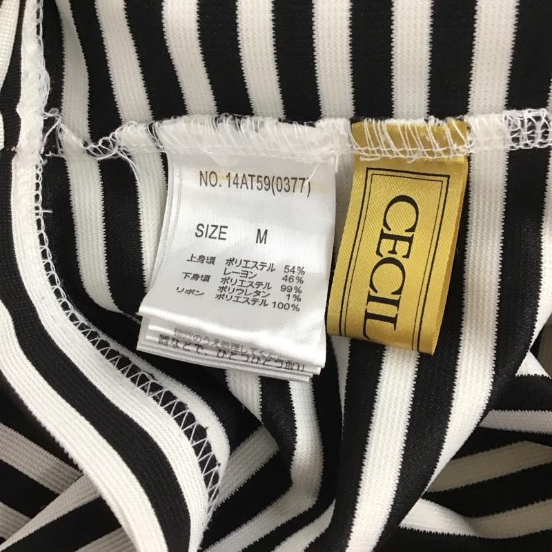セシルマクビー CECIL McBEE ワンピース ひざ丈スカート 14AT59 ノースリーブ M ボーダー柄 黒 / ブラック / X 白 / ホワイト /  レディース USED 古着 中古 10117377