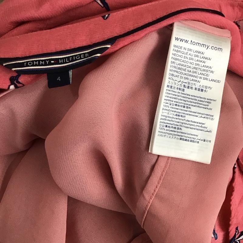 トミーヒルフィガー TOMMY HILFIGER ワンピース ひざ丈スカート 鳥 半袖 4 総柄 桃 / ピンク /  レディース USED 古着 中古 10112634