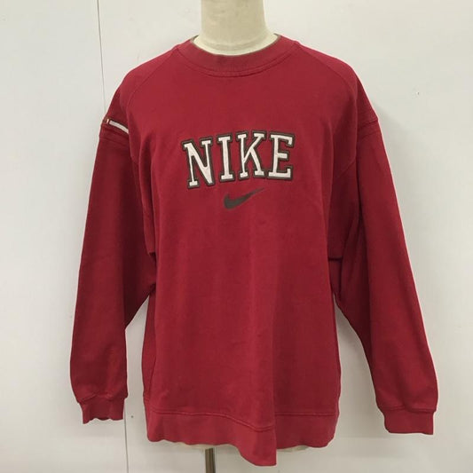 ナイキ NIKE トレーナー 長袖 長袖トレーナー スウェット クルーネック リブスウェットカットソー 90s XL ロゴ、文字 赤 / レッド /  メンズ USED 古着 中古 10116380