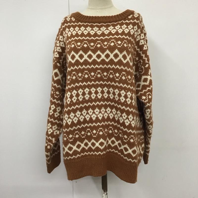ローリーズファーム LOWRYS FARM ニット、セーター 長袖 LF617203TS クルーネック M 総柄 茶 / ブラウン / X アイボリー / アイボリー /  レディース USED 古着 中古 10120822