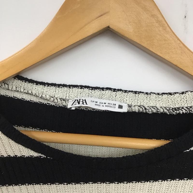 ザラ ZARA ニット、セーター 長袖 長袖ニットカットソー クルーネック セーター M ボーダー柄 白 / ホワイト / X 黒 / ブラック /  レディース USED 古着 中古 10136057