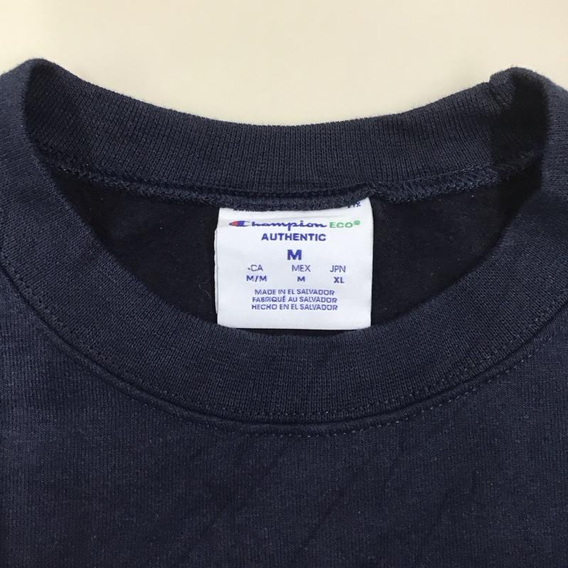 チャンピオン Champion トレーナー 長袖 長袖トレーナー スウェット クルーネック リブスウェットカットソー M ロゴ、文字 紺 / ネイビー /  メンズ USED 古着 中古 10113692