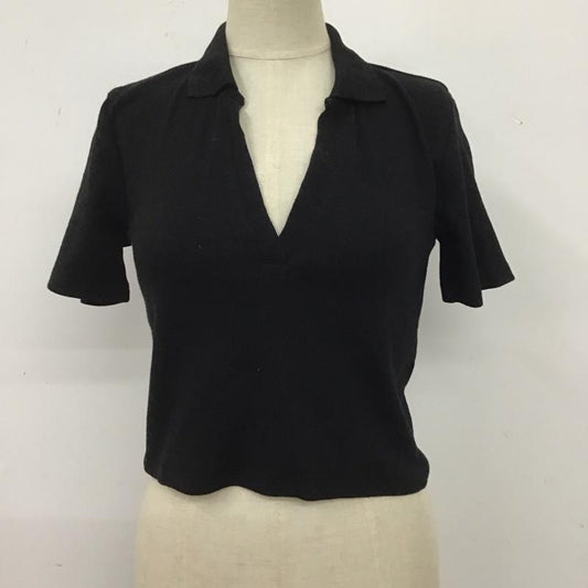 ザラ ZARA カットソー 半袖 1660 318 800 リブ クロップド丈 スキッパー ポロシャツ M 無地 黒 / ブラック /  レディース USED 古着 中古 10109661