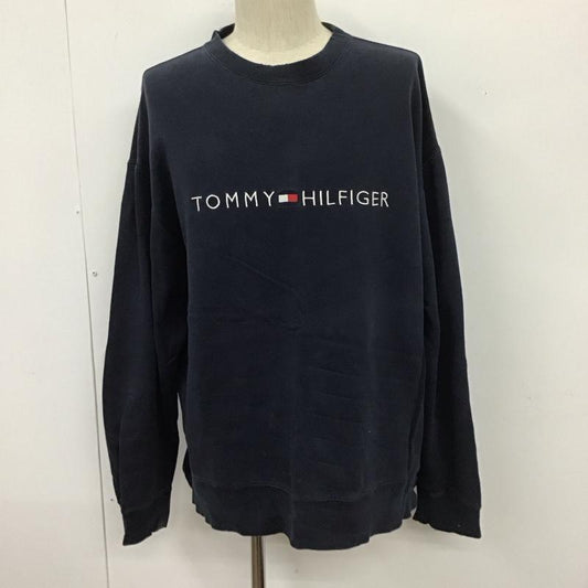 トミーヒルフィガー TOMMY HILFIGER トレーナー 長袖 スウェット 裏起毛 L ロゴ、文字 紺 / ネイビー /  メンズ USED 古着 中古 10110961