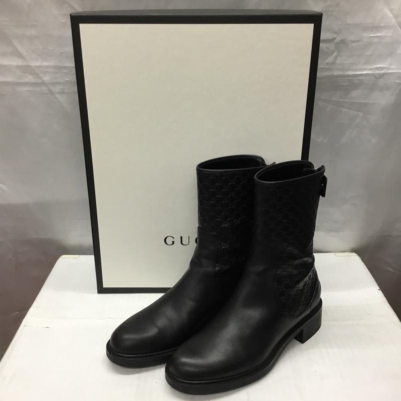 グッチ GUCCI ブーツ ショートブーツ 494517 マイクログッチシマ 37.5 箱有  黒 / ブラック /  レディース USED 古着 中古 10117008