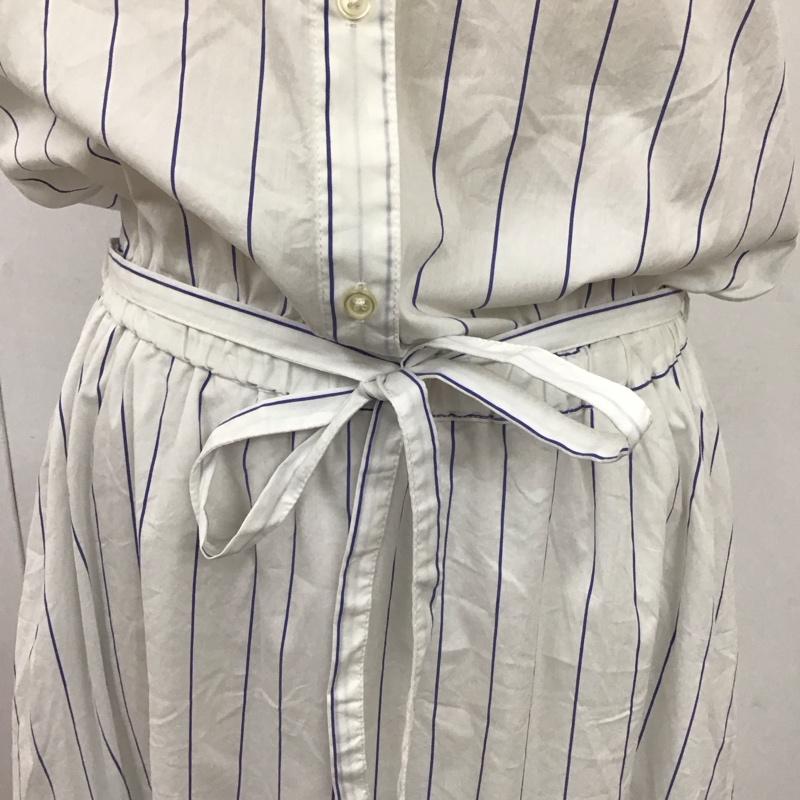 プレフェリール PREFERIR ワンピース ロングスカート フレンチスリーブ スキッパー 38 ストライプ 白 / ホワイト / X 紺 / ネイビー /  レディース USED 古着 中古 10115496