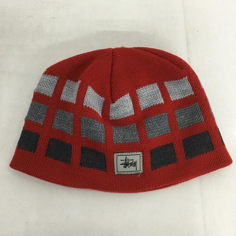 ステューシー STUSSY 帽子 ニット帽 90年代 USA製 ロゴ、文字 赤 / レッド / X 灰 / グレー /  メンズ USED 古着 中古 10137142