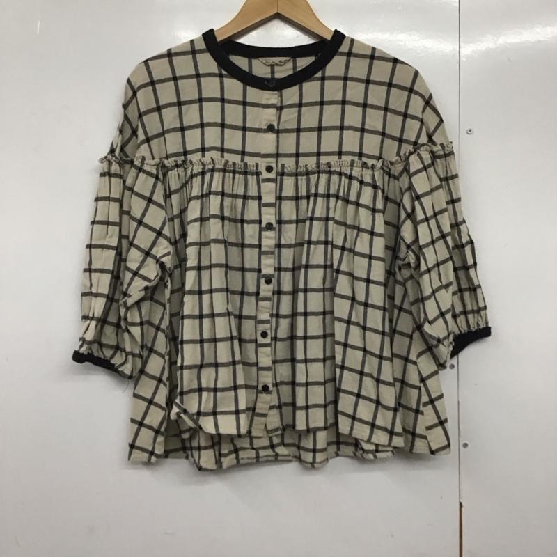 サマンサモスモス Samansa Mos2 シャツ、ブラウス 半袖 1711129 配色ギャザーブラウス FREE チェック 黒 / ブラック / X ベージュ / ベージュ /  レディース USED 古着 中古 10141986