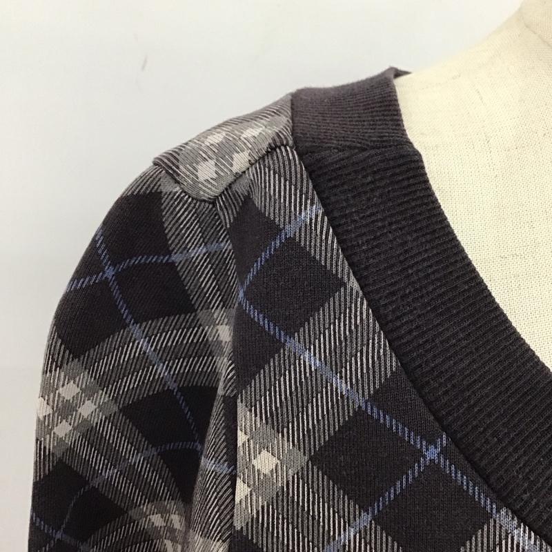 バーバリーブルーレーベル BURBERRY BLUE LABEL ワンピース ミニスカート FAF31-525-09 スウェット 長袖 Vネック ノバチェック 38 ワンポイント チャコールグレー / チャコールグレー /  レディース USED 古着 中古 10115482