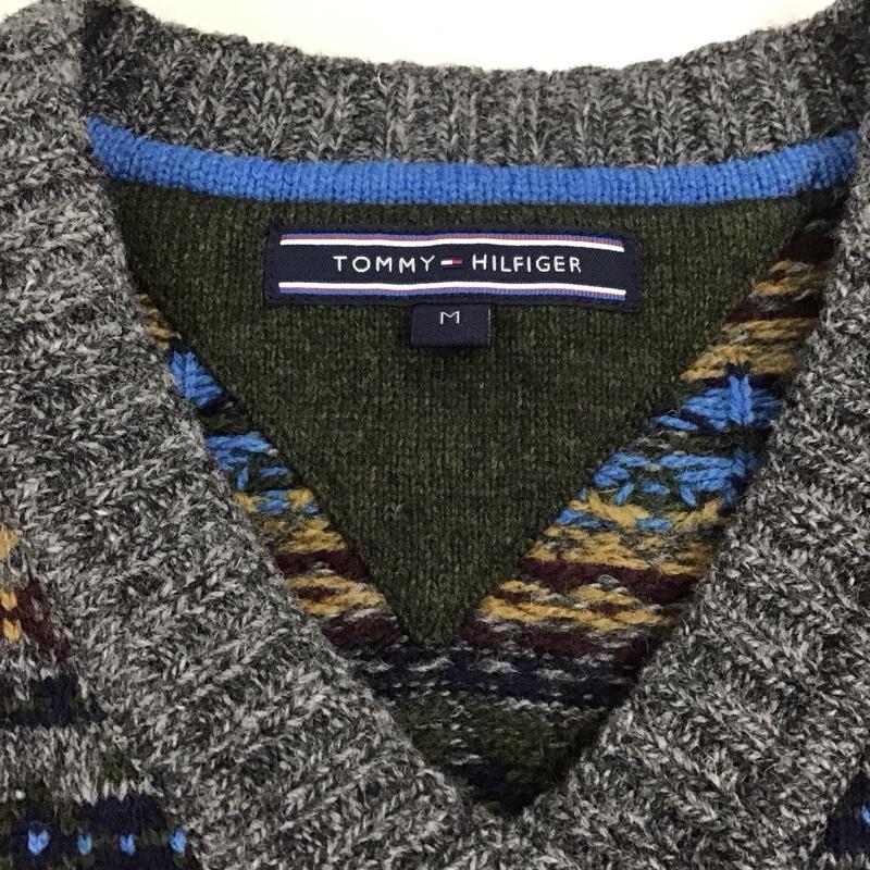 トミーヒルフィガー TOMMY HILFIGER ニット、セーター 長袖 長袖ニットカットソー Vネックセーター リブニット M 総柄 マルチカラー / マルチカラー /  メンズ USED 古着 中古 10111031