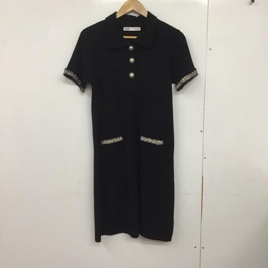 ザラ ZARA ワンピース ひざ丈スカート 6254 011 800 襟付きワンピース ニットワンピース 半袖 M 無地 黒 / ブラック /  レディース USED 古着 中古 10146931