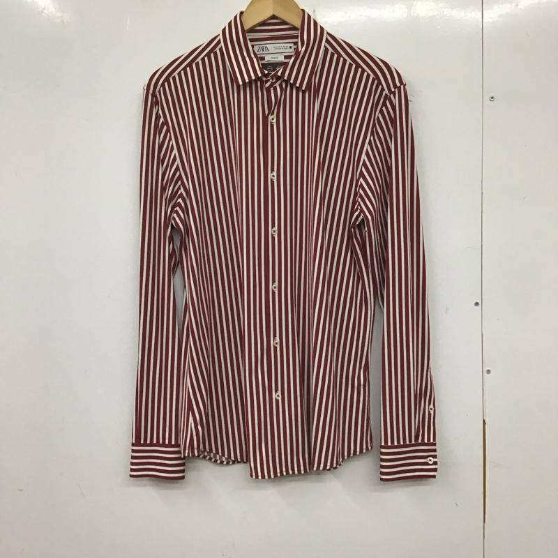 ザラ ZARA シャツ、ブラウス 長袖 長袖シャツ ストライプシャツ カラーシャツ M ストライプ 白 / ホワイト / X えんじ / ワインレッド /  メンズ USED 古着 中古 10137069
