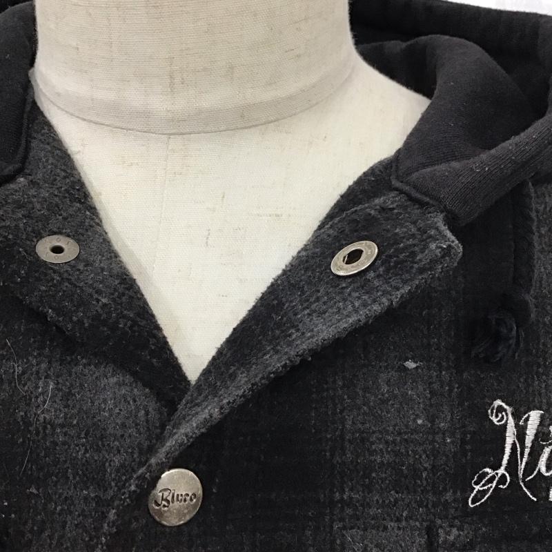 ブルコ BLUCO ジャケット、上着 ジャケット、ブレザー フード付き ワークシャツ 刺繍 L チェック 黒 / ブラック / X 灰 / グレー /  メンズ USED 古着 中古 10115072