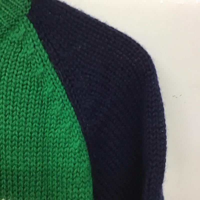 クロコダイル CROCODILE ニット、セーター 長袖 長袖ニットカットソー クルーネック セーター L ロゴ、文字 紺 / ネイビー / X 緑 / グリーン /  メンズ USED 古着 中古 10144783