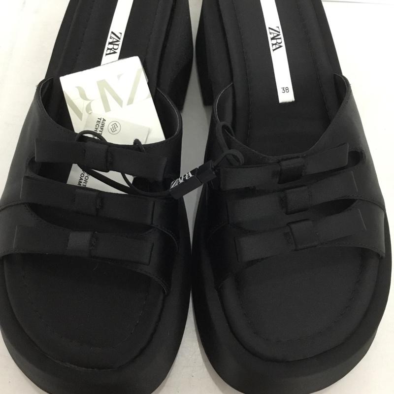 ザラ ZARA サンダル サンダル 3638 410 800 リボンサンダル EU38 無地 黒 / ブラック /  レディース USED 古着 中古 10150243