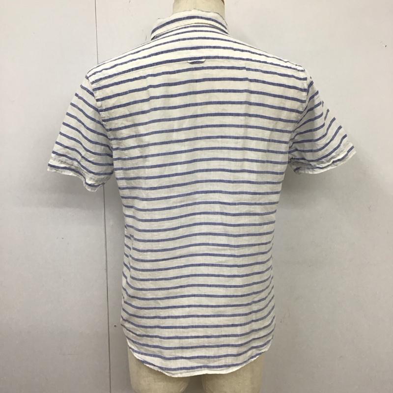 バーバリーブラックレーベル BURBERRY BLACK LABEL シャツ、ブラウス 半袖 半袖シャツ カラーシャツ 半袖カットソー ボーダーシャツ 2 ボーダー柄 白 / ホワイト / X 水色 / ライトブルー /  メンズ USED 古着 中古 10114633