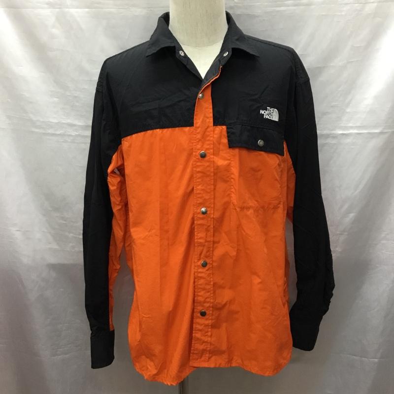 ザノースフェイス THE NORTH FACE ジャケット、上着 ジャケット、ブレザー nr11961 ロングスリーブヌプシシャツ カラーシャツ 前ボタン L ロゴ、文字 黒 / ブラック / X 橙 / オレンジ /  メンズ USED 古着 中古 10121606