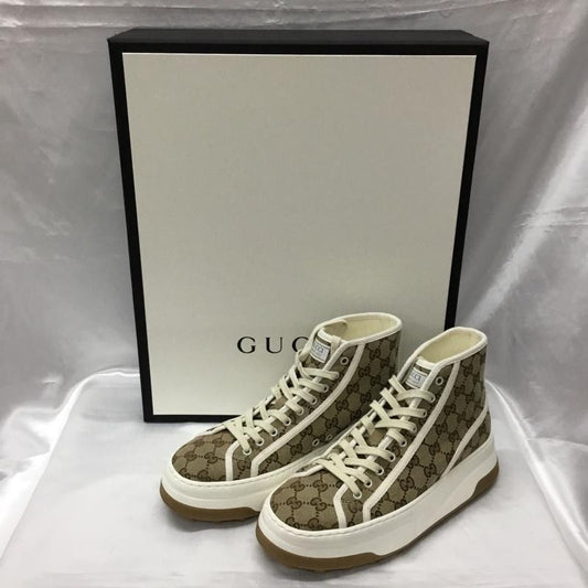 グッチ GUCCI スニーカー スニーカー GG ハイカット 箱有 総柄 ベージュ / ベージュ / X 白 / ホワイト /  メンズ USED 古着 中古 10109199