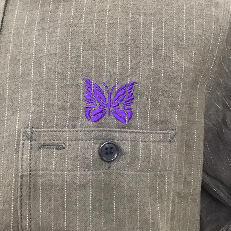 ニードルス Needles シャツ、ブラウス 長袖 長袖シャツ カラーシャツ ポケットシャツ 長袖カットソー ストライプ S ストライプ 茶 / ブラウン /  メンズ USED 古着 中古 10119426