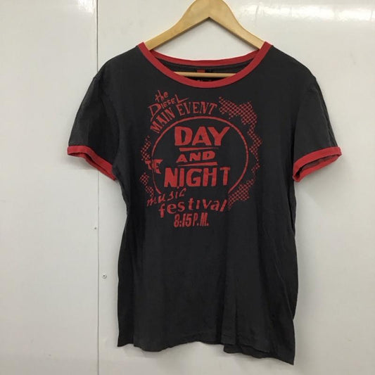ディーゼル DIESEL Tシャツ 半袖 リンガーTシャツ S ロゴ、文字 赤 / レッド / X チャコールグレー / チャコールグレー /  レディース USED 古着 中古 10130595