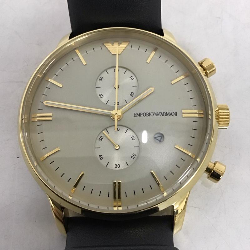 エンポリオアルマーニ EMPORIO ARMANI 腕時計 アナログ（クォーツ式） AR-0386 レザーベルト ロゴ、文字 灰 / グレー / X 金 / ゴールド /  メンズ USED 古着 中古 10134052