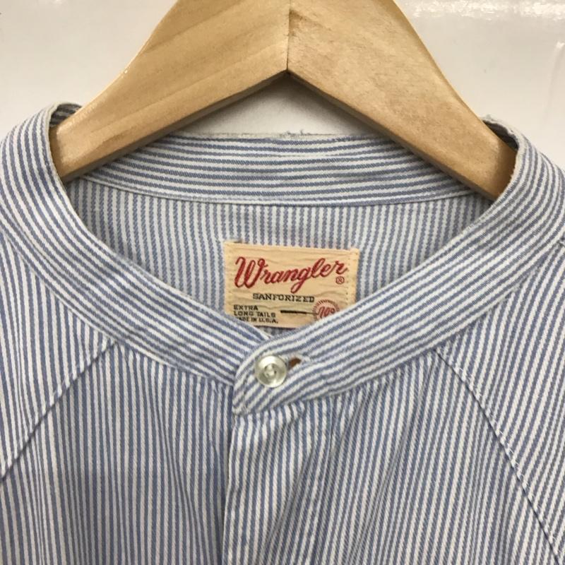 ラングラー Wrangler シャツ、ブラウス 長袖 長袖シャツ ヒッコリーシャツ ノーカラーシャツ 70s 80s ストライプ 白 / ホワイト / X 水色 / ライトブルー /  メンズ USED 古着 中古 10132633