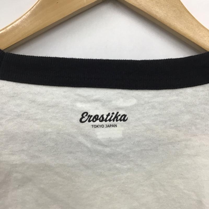 エロスティカ EROSTiKA カットソー 長袖 長袖カットソー プリントカットソー クルーネック ラグラン champion XL プリント 白 / ホワイト / X 黒 / ブラック /  メンズ USED 古着 中古 10134654