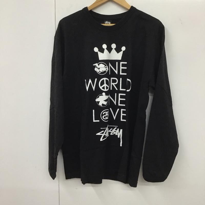 ステューシー STUSSY カットソー 長袖 長袖カットソー プリントカットソー クルーネック L ロゴ、文字 黒 / ブラック /  メンズ USED 古着 中古 10132558