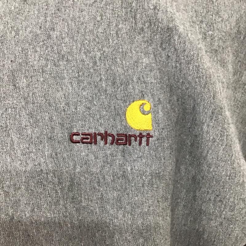 カーハート Carhartt トレーナー 長袖 長袖スウェット 長袖トレーナー リブカットソー 長袖カットソー ジップアップカラー L ロゴ、文字 灰 / グレー /  メンズ USED 古着 中古 10124692