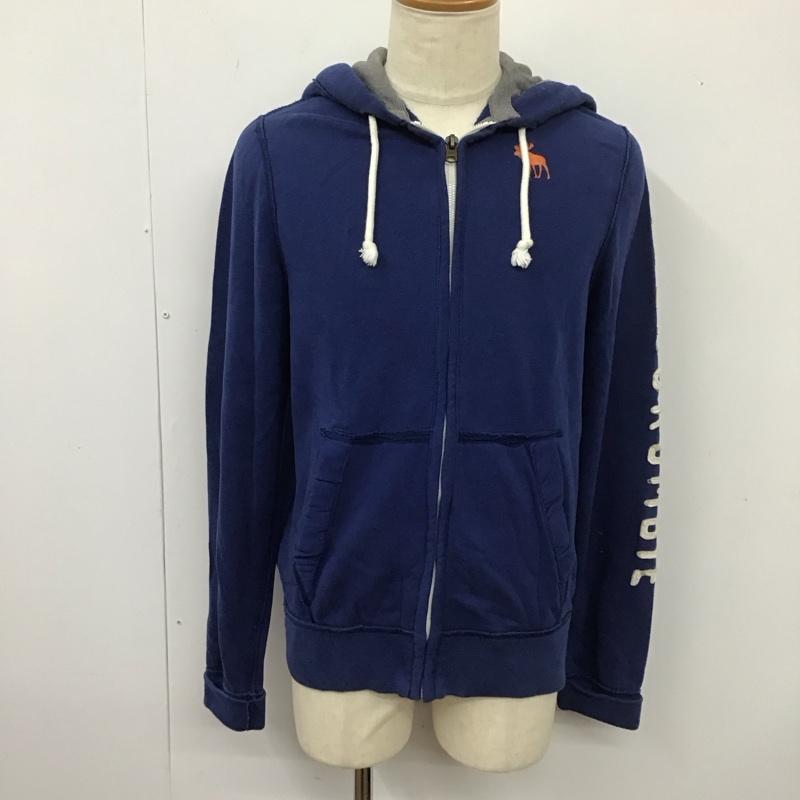 アバクロンビーアンドフィッチ ABERCROMBIE&FITCH パーカー 長袖 長袖パーカー フード付きパーカー プリントスウェット ジップアップパーカー M ロゴ、文字 青 / ブルー /  メンズ USED 古着 中古 10113768