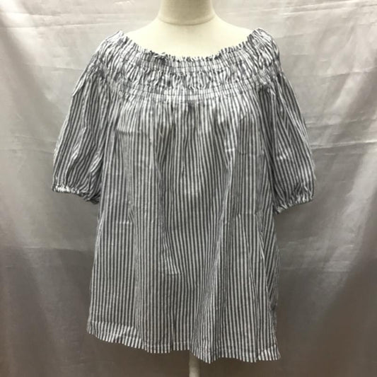 チャオパニックティピー CIAOPANIC TYPY カットソー 半袖 半袖シャツカットソー ノーカラーシャツカットソー フリルシャツ ストライプ 白 / ホワイト / X 灰 / グレー /  レディース USED 古着 中古 10118067
