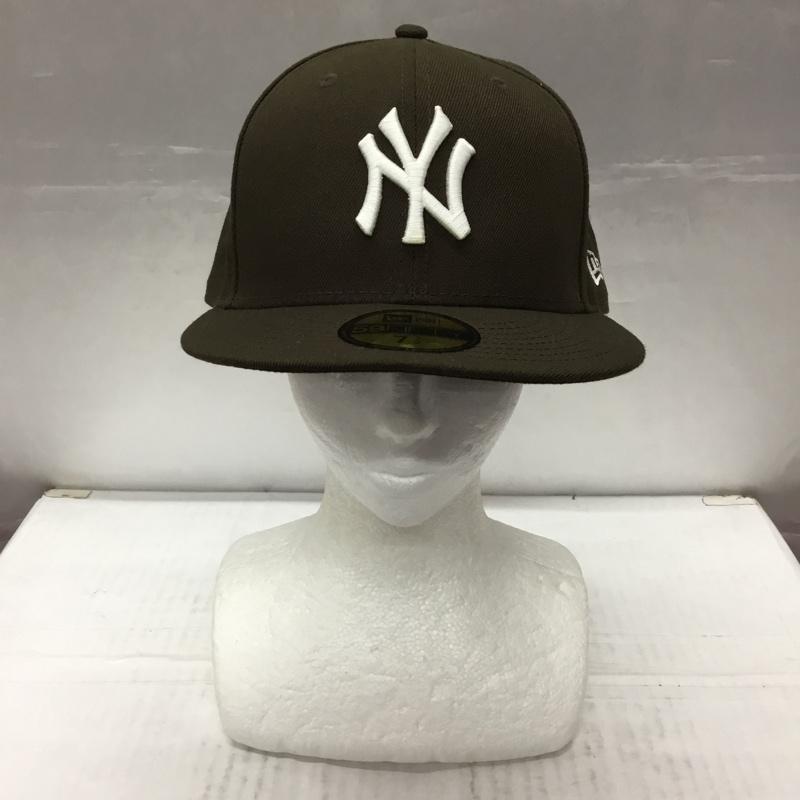 ニューエラ NEW ERA 帽子 キャップ NY ニューヨーク ヤンキース 59FIFTY 59.6cm ロゴ、文字 茶 / ブラウン /  メンズ USED 古着 中古 10107904