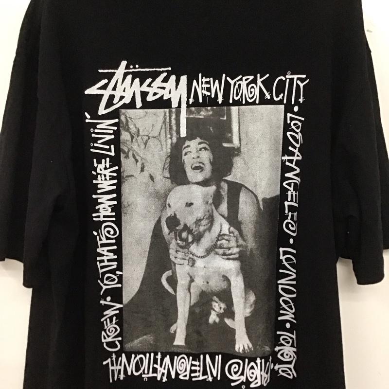 ステューシー STUSSY Tシャツ 半袖 半袖カットソー プリントTシャツ クルーネックカットソー XL ロゴ、文字 黒 / ブラック /  メンズ USED 古着 中古 10133224