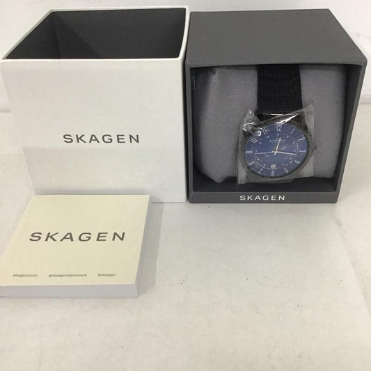 スカーゲン SKAGEN 腕時計 アナログ（クォーツ式） T233XLTMN メッシュベルト 箱有 ロゴ、文字 黒 / ブラック / X 青 / ブルー /  メンズ USED 古着 中古 10134443