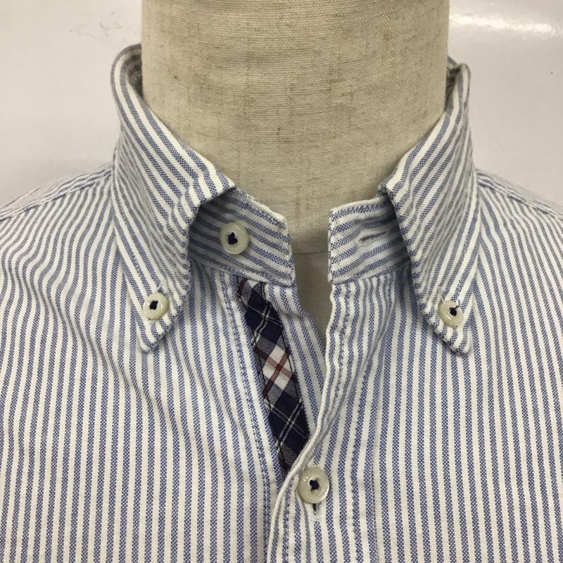 ニューヨーカー NEWYORKER シャツ、ブラウス 長袖 ボタンダウン コットン M ストライプ 白 / ホワイト / X 水色 / ライトブルー /  メンズ USED 古着 中古 10116829