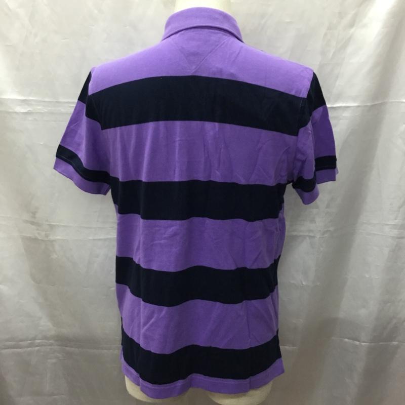 トミーヒルフィガー TOMMY HILFIGER ポロシャツ 半袖 S ボーダー柄 紺 / ネイビー / X 紫 / パープル /  メンズ USED 古着 中古 10112775